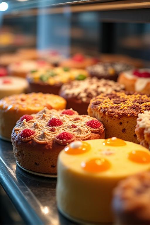 Eine gut gefüllte Vitrine mit verschiedenen Kuchen und Torten