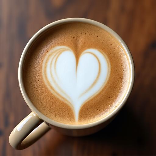 Nahaufnahme einer Tasse Cappuccino mit einem Herz aus Milchschaum