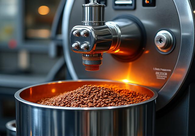 Glänzende Kaffeeröstmaschine in Aktion